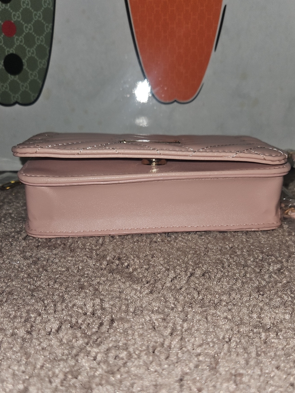 bebe Quilted Pink Chain Crossbody Bag - Picture 5 of 11